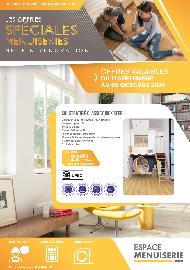 Promos Espace Menuiserie du 11 Septembre au 09 Octobre 2024